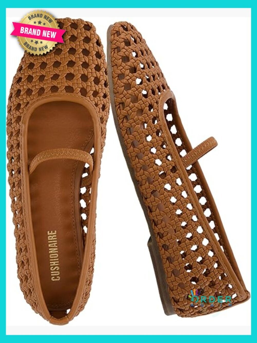 Woven Mary Jane Ballet Flats with Memory Foam - Stretchy Elastic Strap for